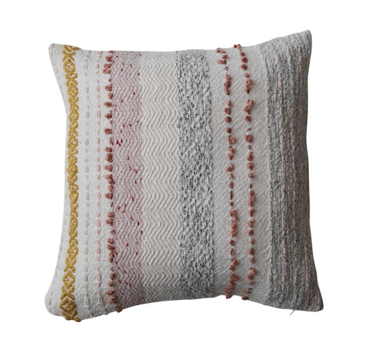 Woven Cotton Blend Pillow with Stripes - 18" Square