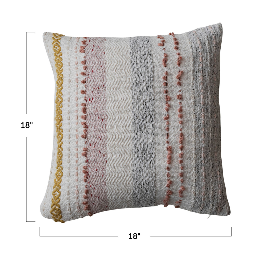 Woven Cotton Blend Pillow with Stripes - 18" Square