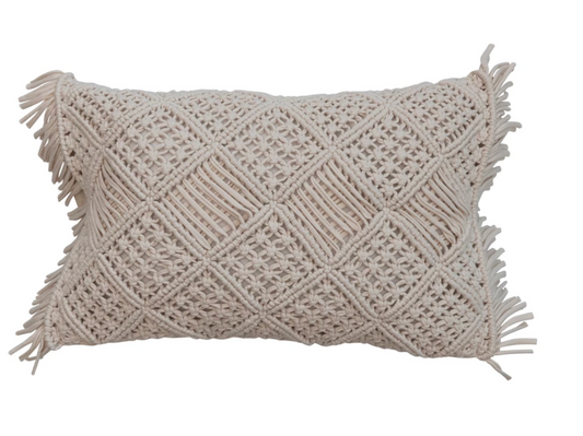 Cotton Macrame Lumbar Pillow
