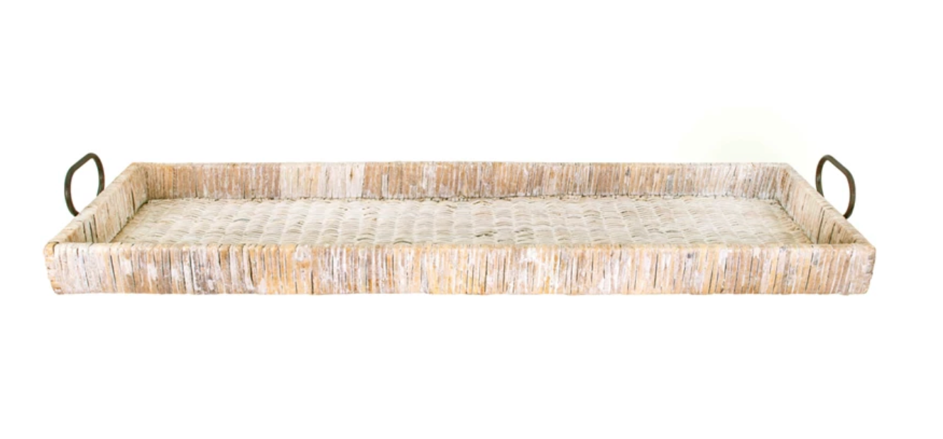 Rattan Tray with Metal Handles