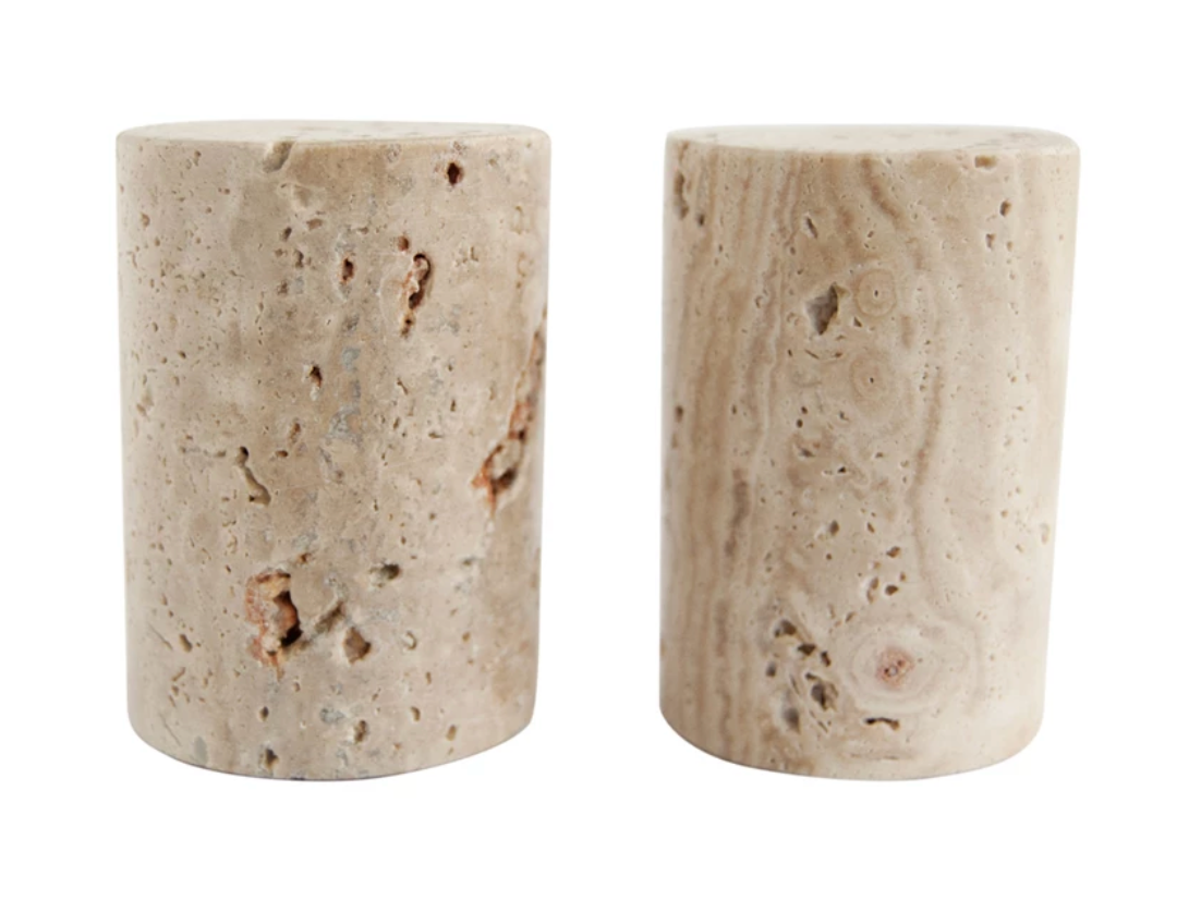 Travertine Salt + Pepper Shakers