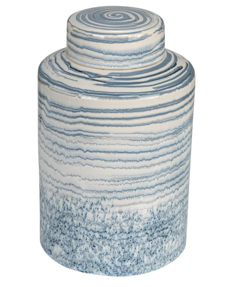 Stoneware Striped Ginger Jar