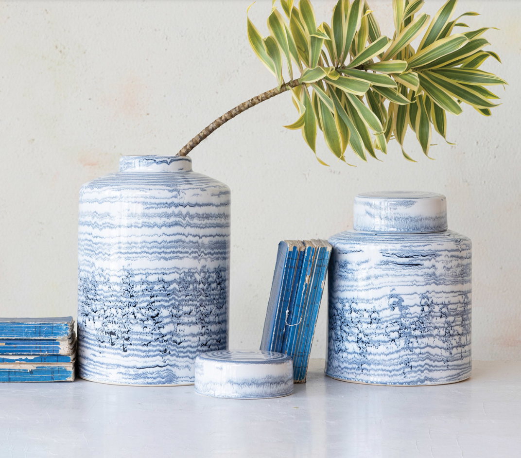 Stoneware Striped Ginger Jar