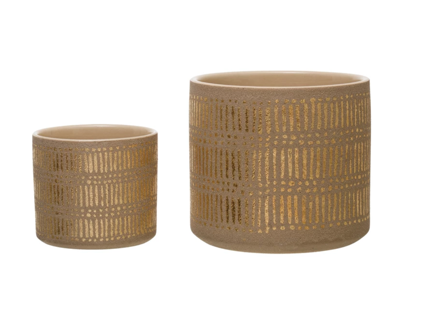 Stoneware Planter with Gold Pattern
