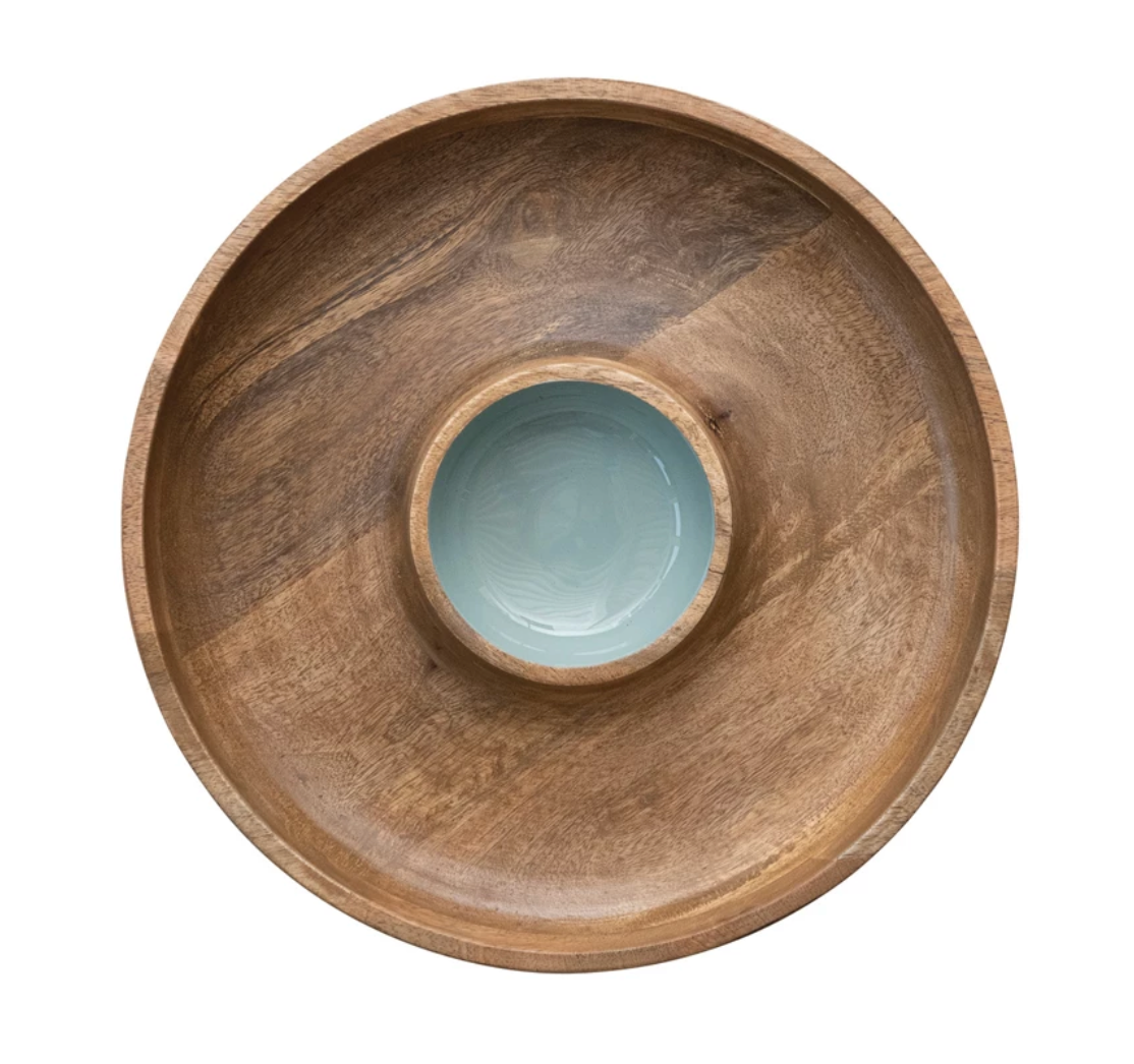 Mango Wood Lazy Susan with Enameled Center