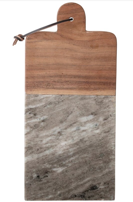 Marble and Wood Cutting Board with Knife