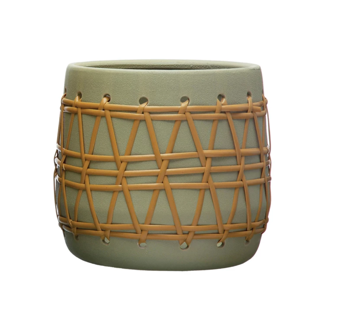 Celery Stoneware Planter with Weaving