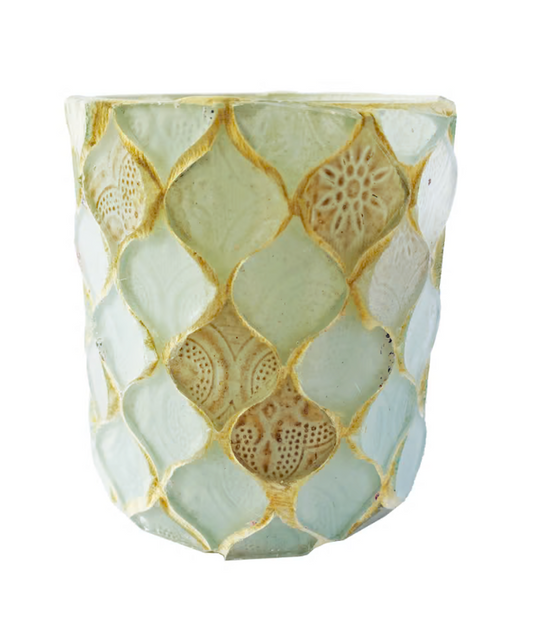 Recycled Glass Mosaic Votive Holder, Cream Color & Taupe