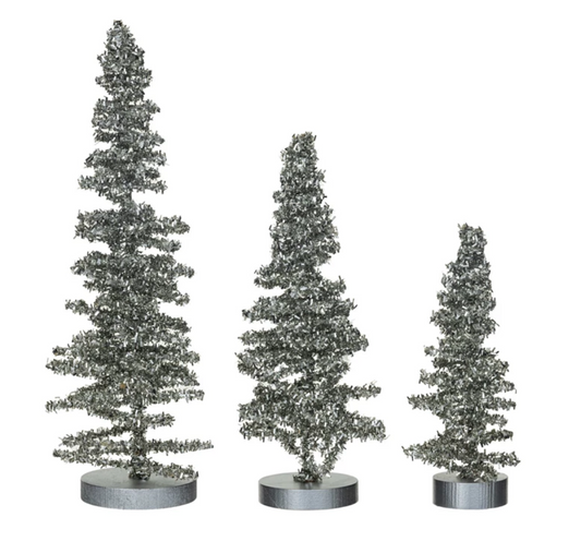 Tinsel Trees with Silver Glitter