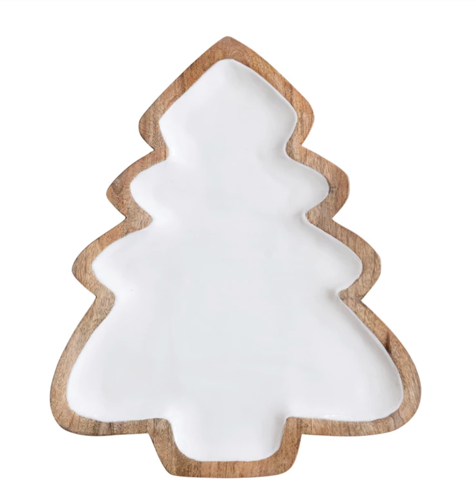 Enameled Mange Wood Christmas Tree Tray