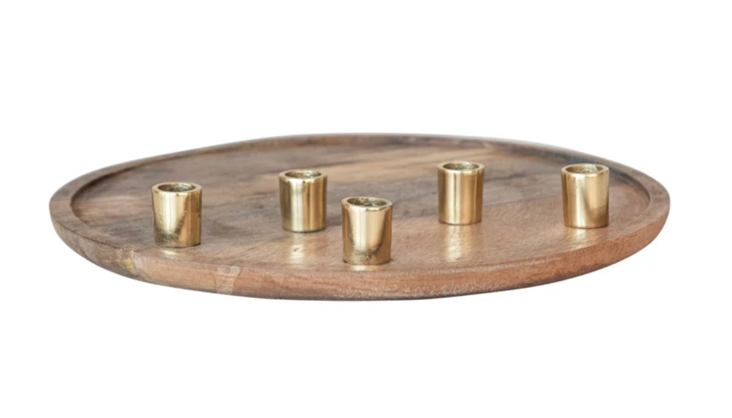 Mango Wood & Aluminum Tray Taper Holder