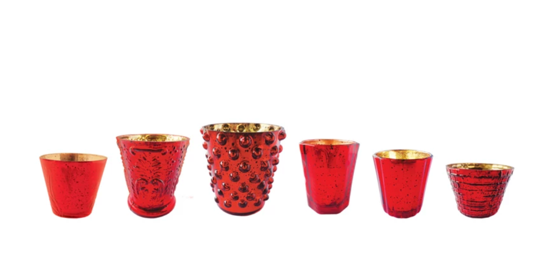 Embossed Recycled Mercury Glass Votives in Red