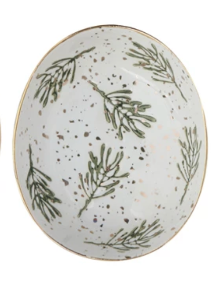 Hand-Painted Stoneware Holiday Dish