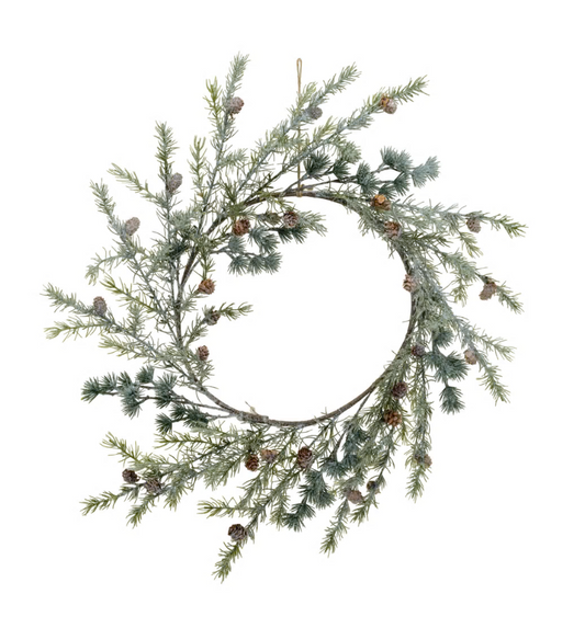 Faux Spruce Wreath with Pinecones