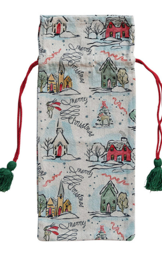 Holiday Chambray Printed Wine Bags