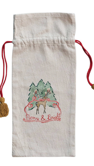 Holiday Chambray Printed Wine Bags