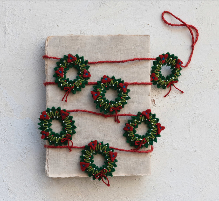 Handmade Wool Felt Holiday Wreaths Garland