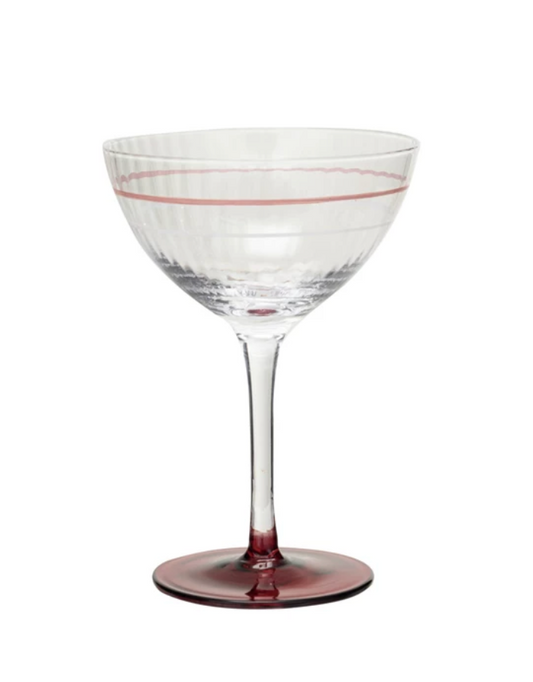 Vintage Stemmed Fluted Coupe Glass with Pink Accents