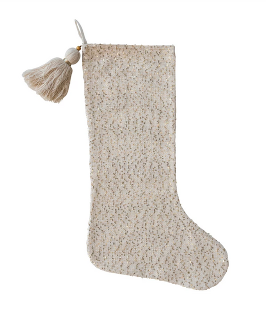 Woven Fabric Blend Stocking with Gold Sequins