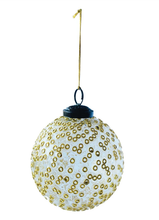 Recycled Glass Ball Ornament with Seed Beads