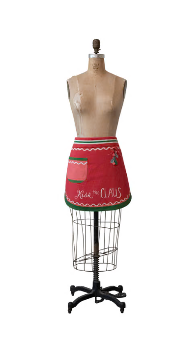 Holiday Printed Half Apron with Embroidery