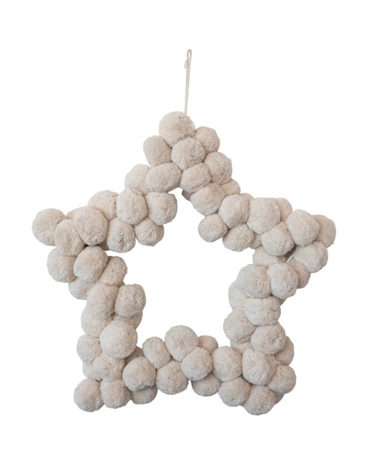 Metal and Wool Pom Pom Star Shaped Wreath