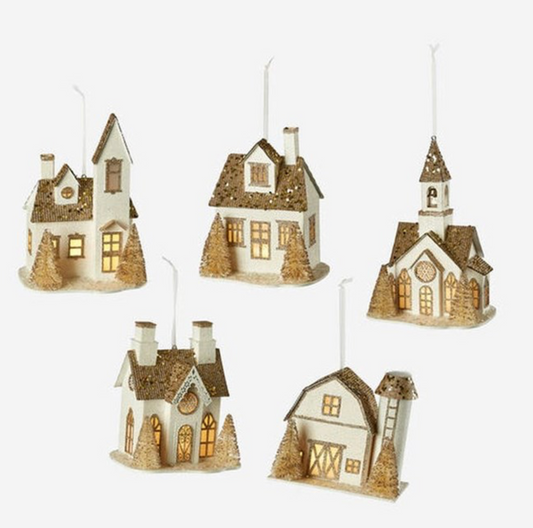 Lighted Glittered Village Ornaments