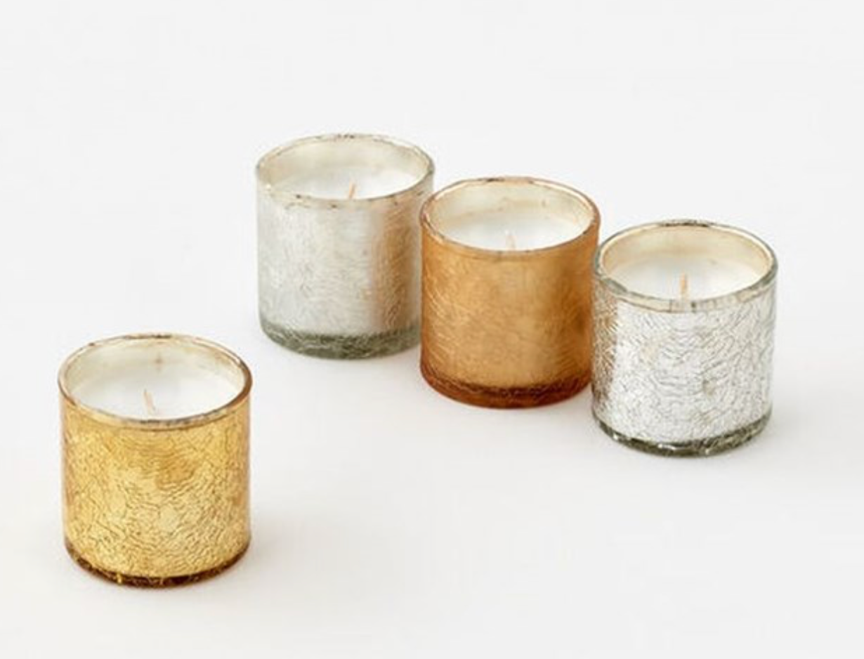 Crackle Glass Holiday Votive with Poured Wax