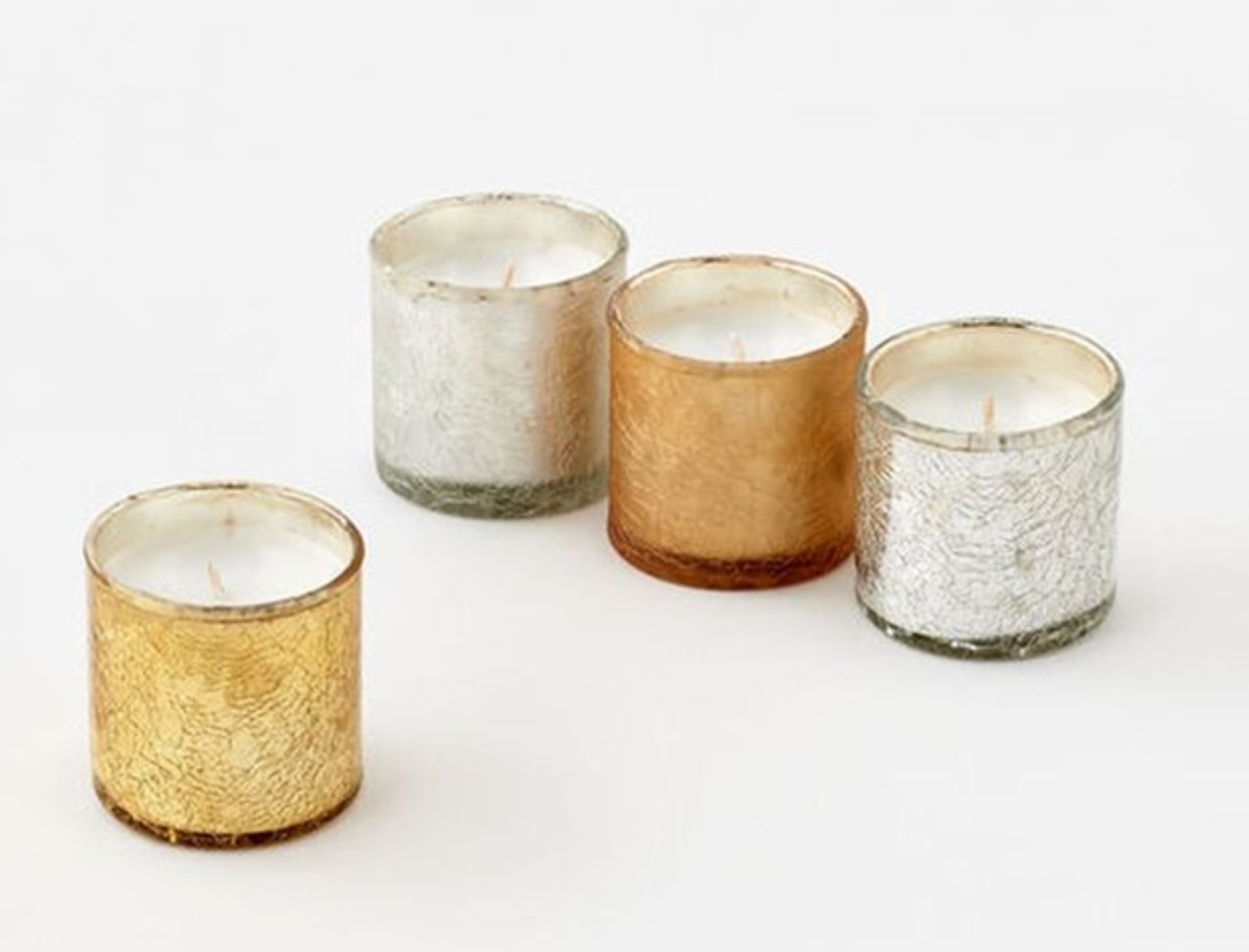 Crackle Glass Votive with Poured Wax