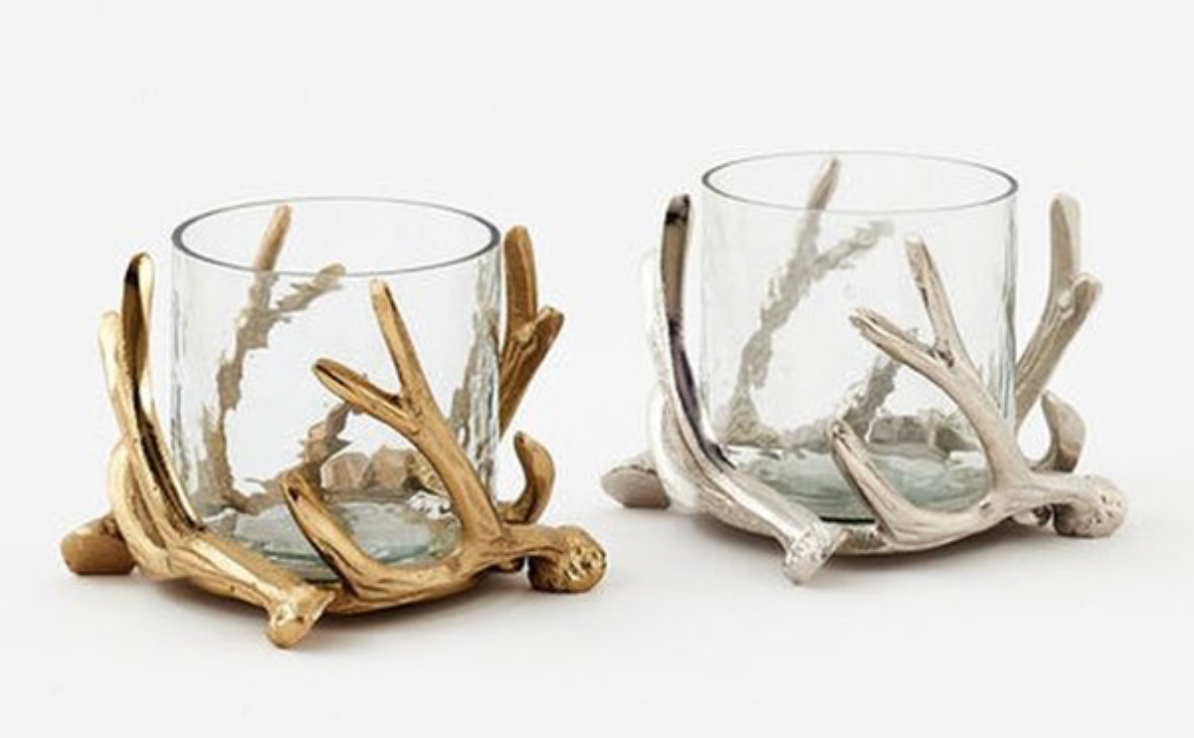 Antler Hurricane Candleholder with Glass Shade