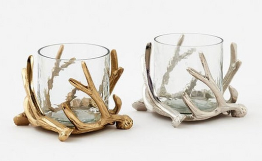 Antler Hurricane Candleholder with Glass Shade