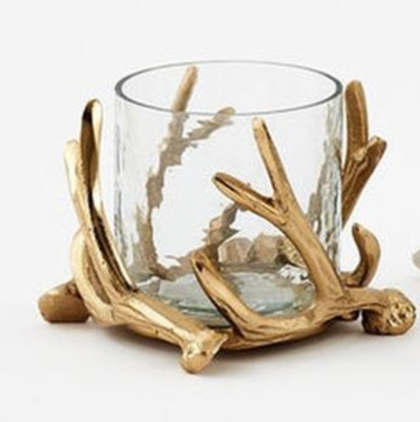 Antler Hurricane Candleholder with Glass Shade