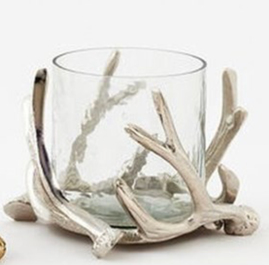 Antler Hurricane Candleholder with Glass Shade