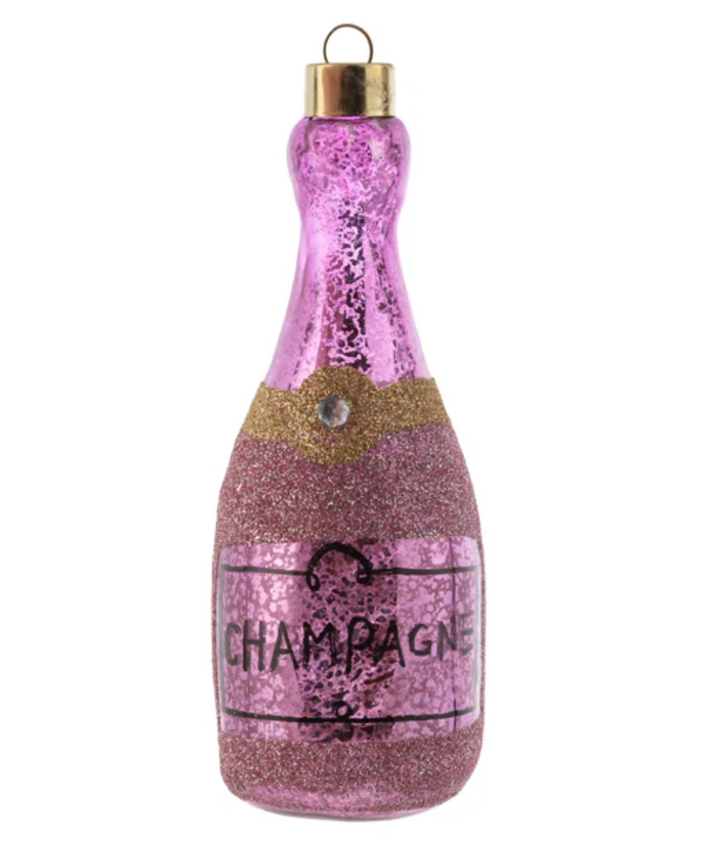 Glitter Champagne Bottle Mercury Glass Ornaments