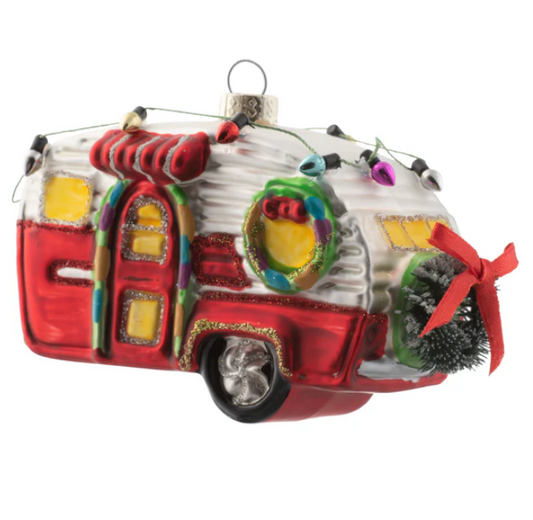 Camper Trailer Mercury Glass Ornament