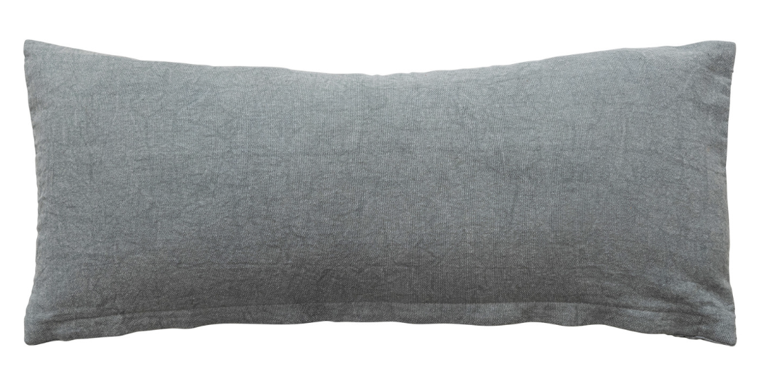 Cotton Lumbar Pillow w/ Embroidery in Sage Green