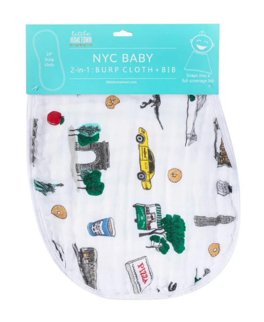 Little Hometown Baby Muslin Burp Cloth + Bib Combo