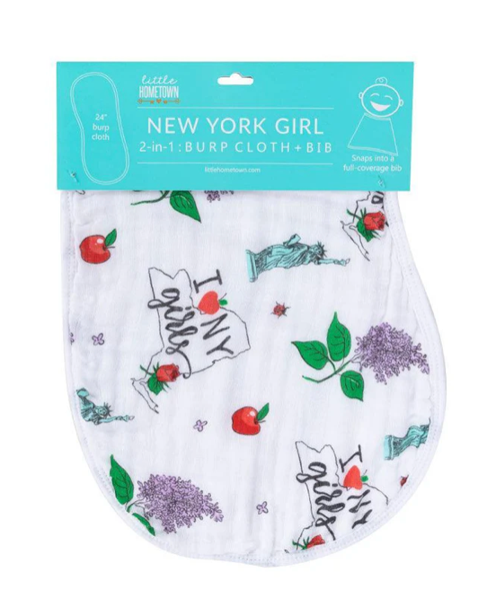 Little Hometown Baby Muslin Burp Cloth + Bib Combo