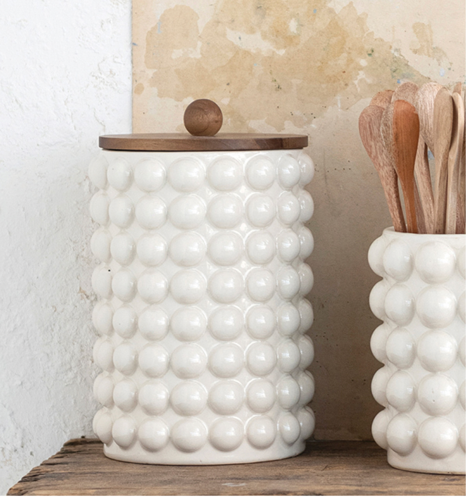 Stoneware Canister with Raised Dots