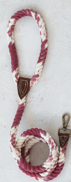 Braided Cotton Rope & Leather Leash