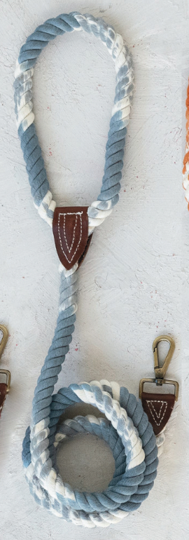 Braided Cotton Rope & Leather Leash