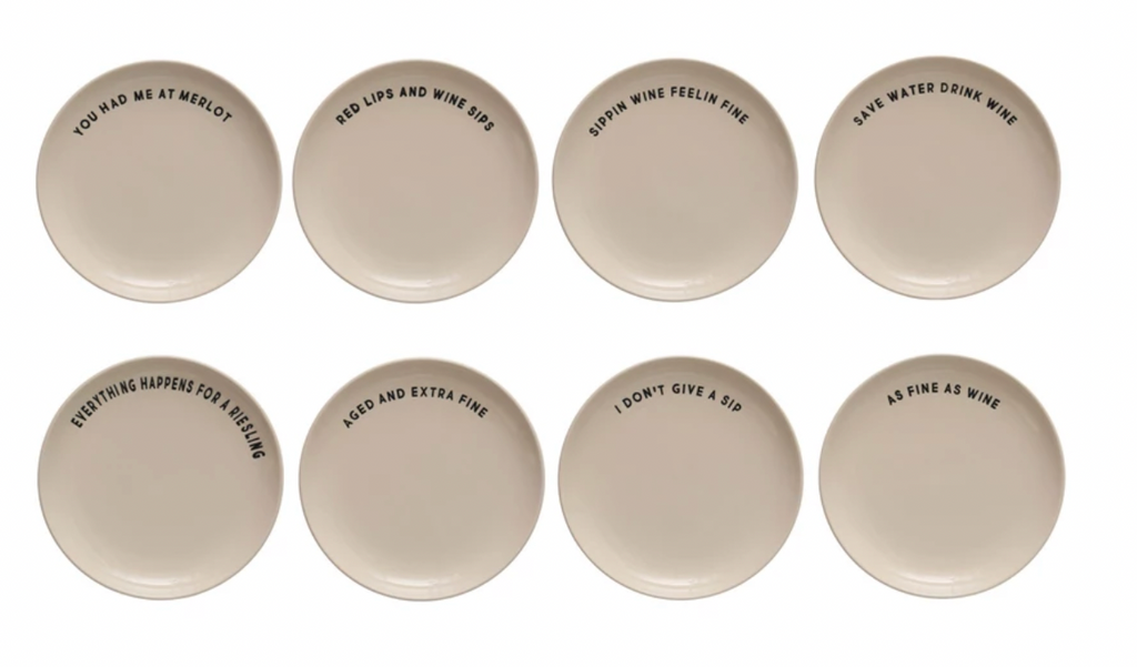 Stoneware Plate with Wine Sayings