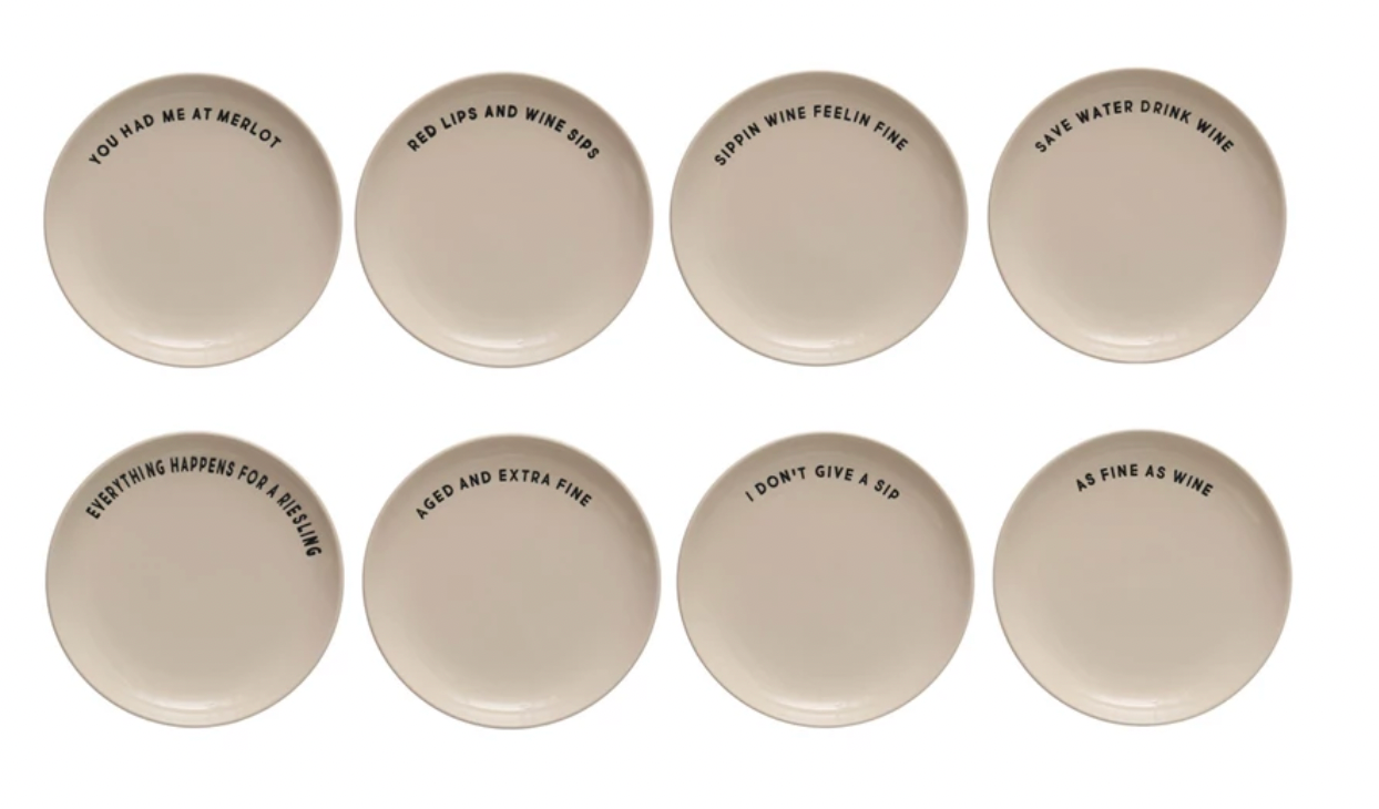 Stoneware Plate with Wine Sayings