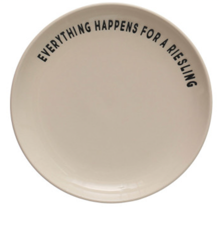 Stoneware Plate with Wine Sayings