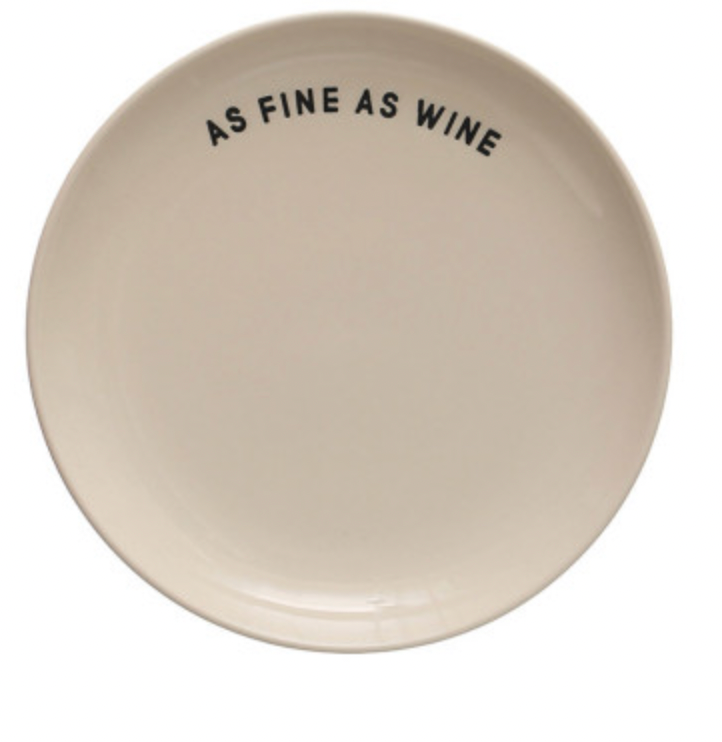 Stoneware Plate with Wine Sayings