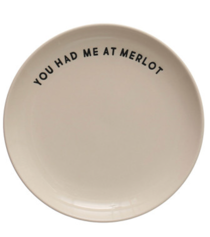 Stoneware Plate with Wine Sayings