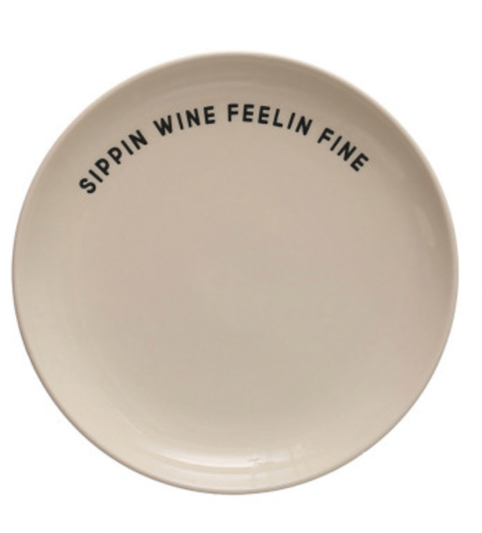 Stoneware Plate with Wine Sayings