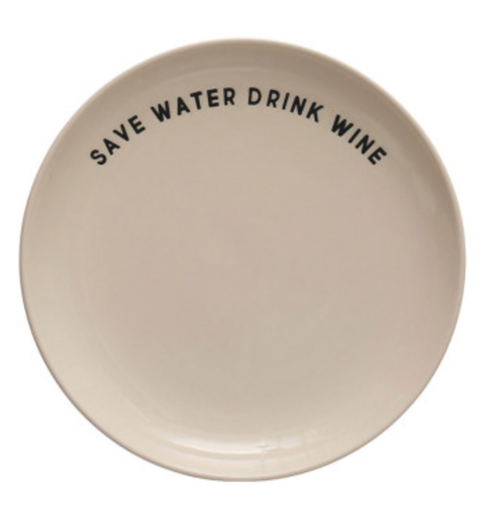 Stoneware Plate with Wine Sayings