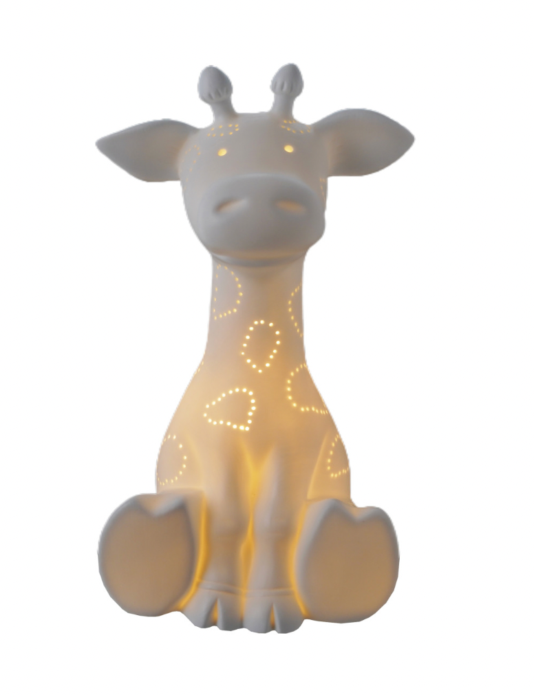 Stoneware Giraffe Shaped Lamp with Cut-Outs