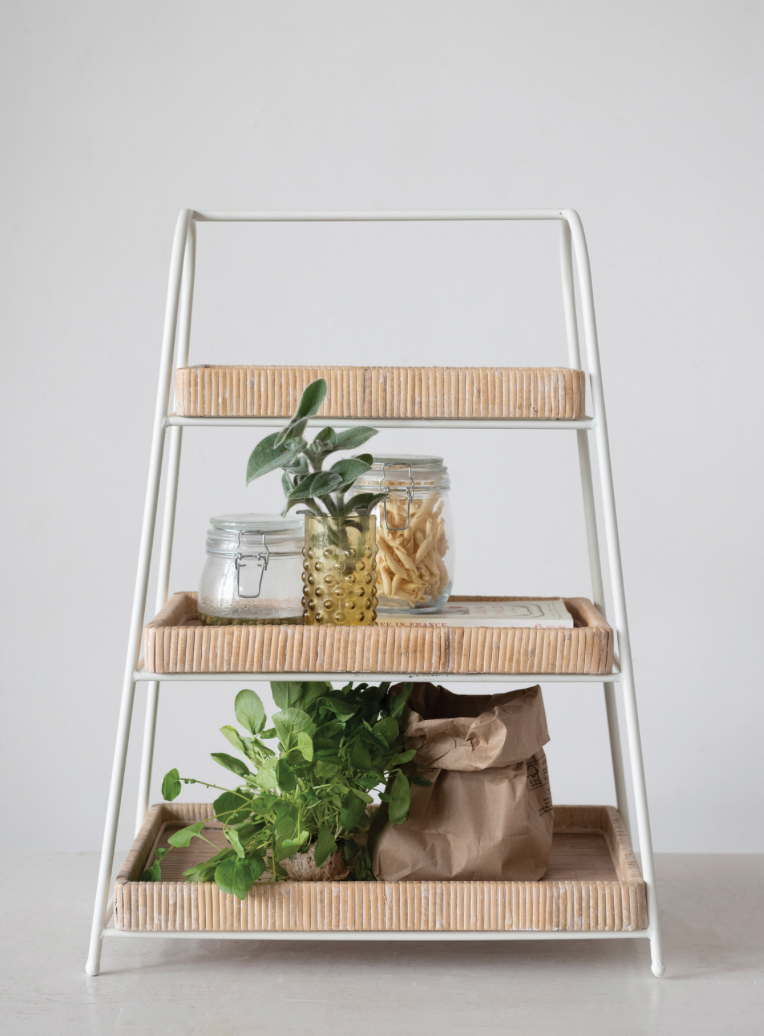 Metal, Wood, and Bamboo 3-Tier Tray
